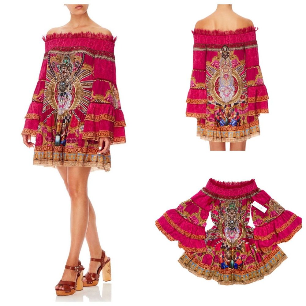 NWT Auc Camilla Off Shoulder Dress With Smocking in Lounge Hour - Picture 15 of 17